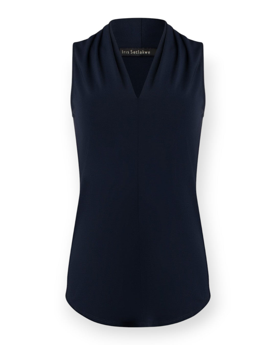 Matte Jersey Sleeveless Pleated V-Neck Top Navy / XS