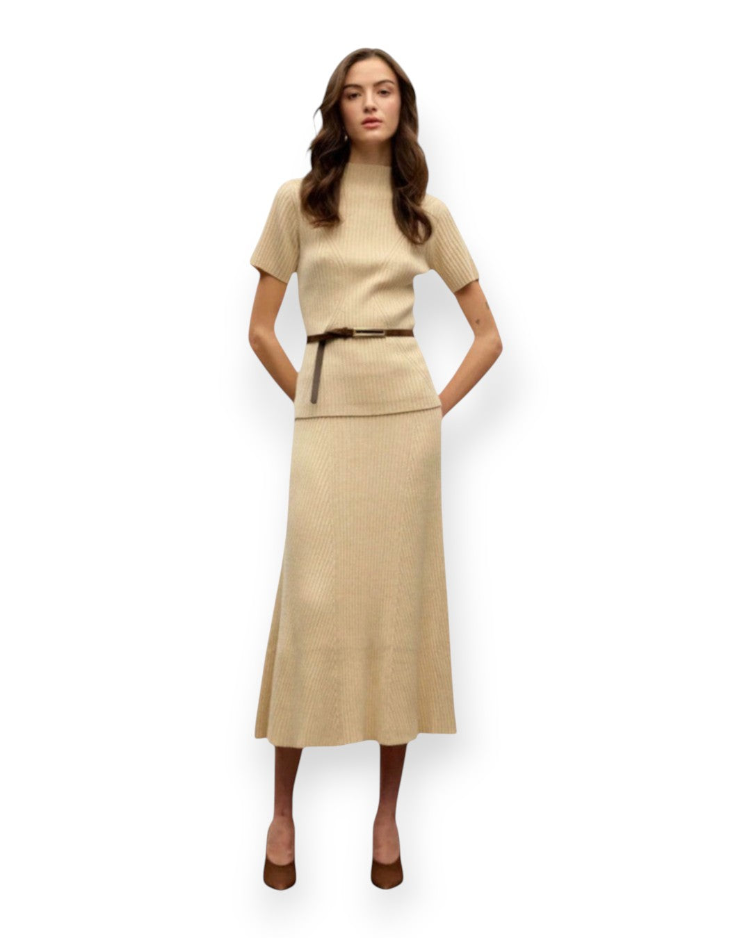 Short Sleeve Rib Top - Natural S