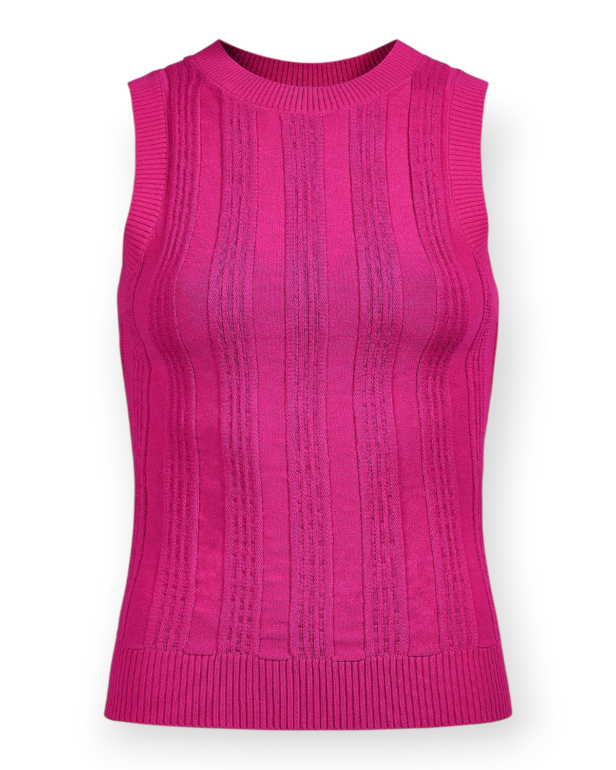 Birdie by Nina Liddle Design Reece pink sleeveless crew-neck top in soft ribbed knit viscose and recycled nylon blend