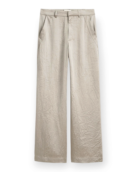 Birdie by Nina Liddle Design Claire wide leg party pants in a textured champagne fabric with a hidden elastic waist.