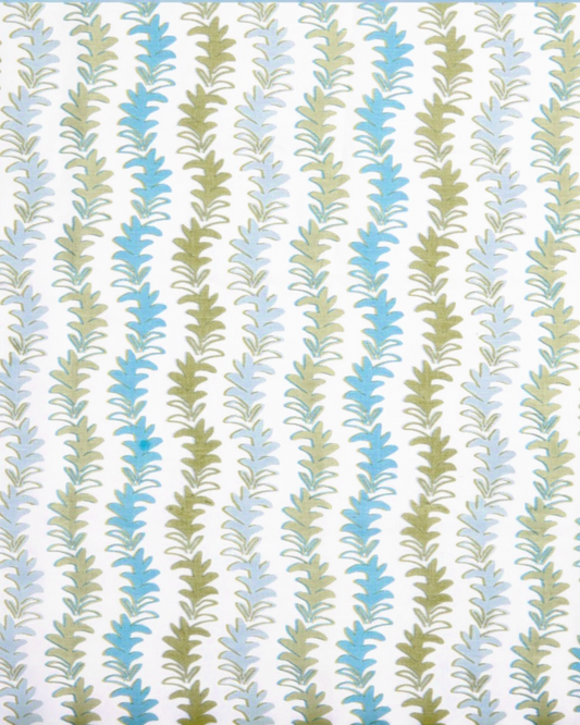 Birdie by Nina Liddle Design Leyla pillow featuring a hand screen-printed botanical stripe in green and blue on linen