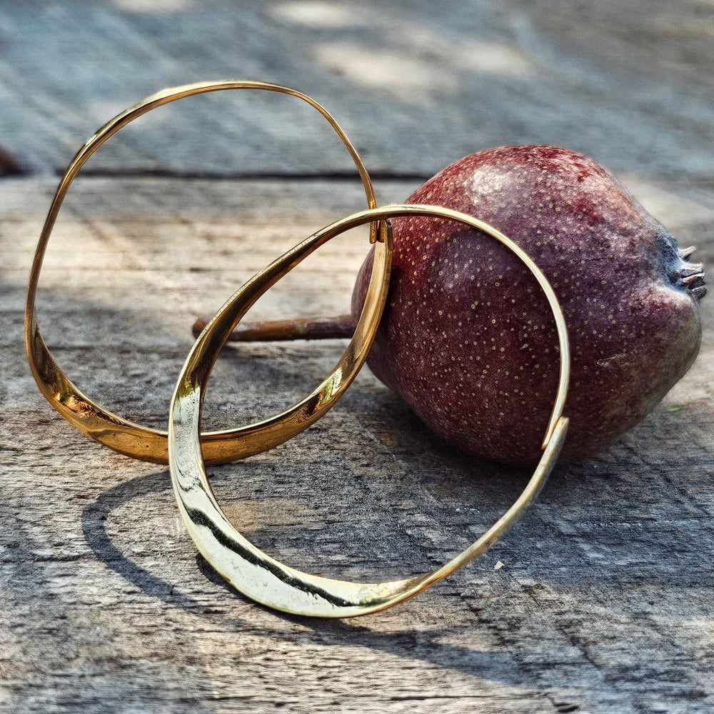 Brass Twisted Ribbon Hoop Earrings Handmade