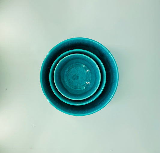 Glazed Etched Bowls - Set of 3