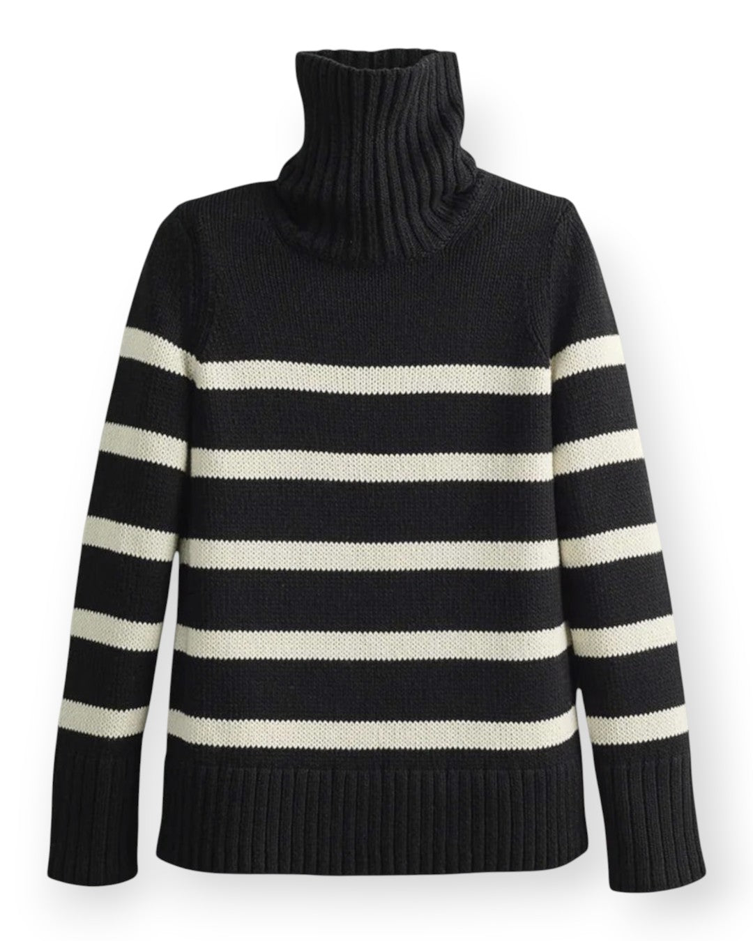 The Wynn Striped Cotton Turtleneck Black/Ivory / XS