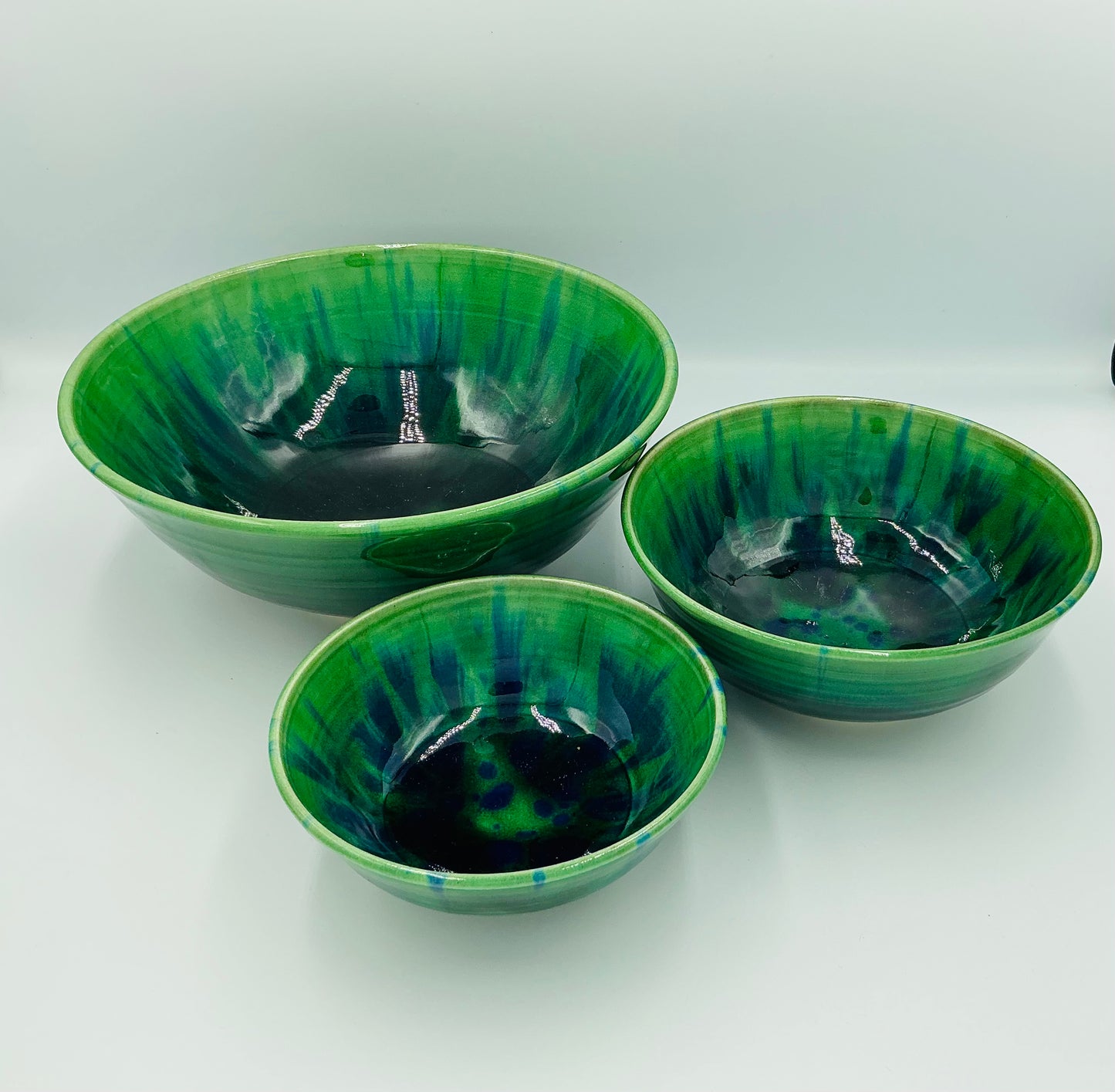 Glazed Etched Bowls - Set of 3