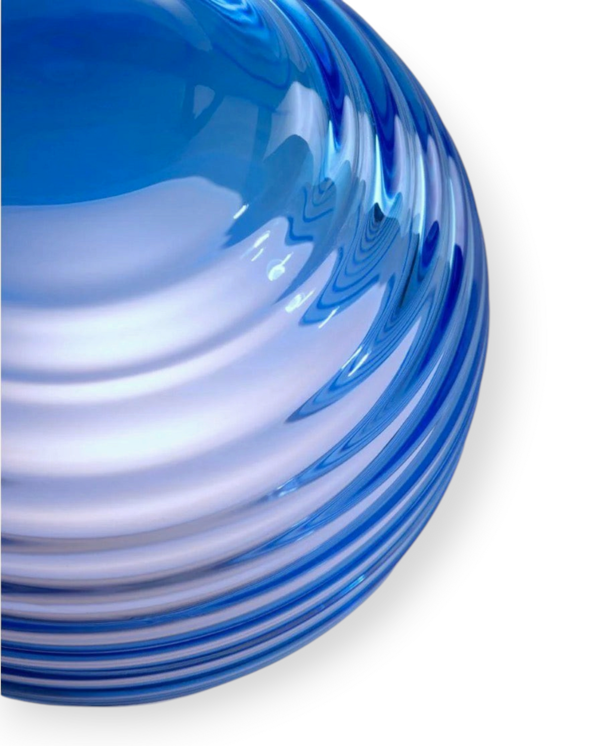 Birdie by Nina Liddle Design handblown blue Murano glass portable table light with concentric ripple texture