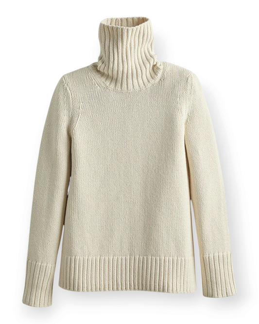 Birdie by Nina Liddle Design Wynn cream cotton turtleneck sweater with bold ribbed collar, cuffs, and hem.