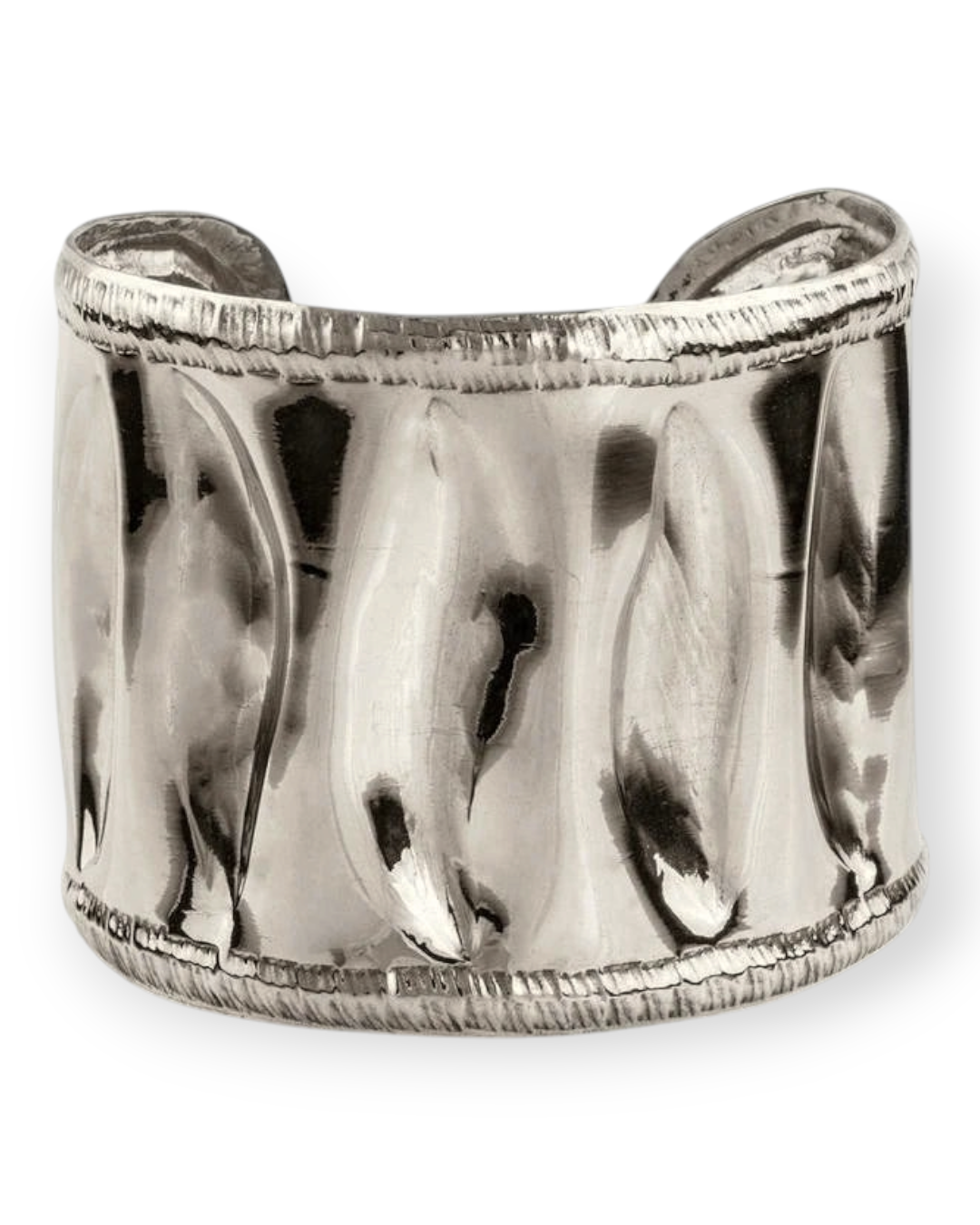 Birdie by Nina Liddle Design Chuk Chuk seed pod cuff bracelet in silver-toned metal with textured organic design