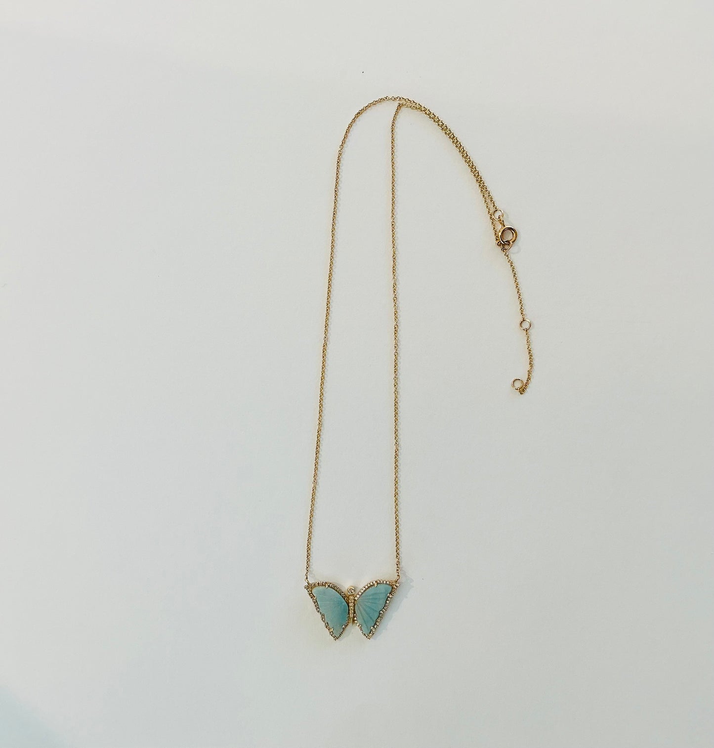 Pleated Top Diamond Trim Butterfly Necklace