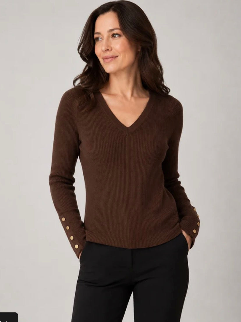 Long Sleeve V-neck Rib Top