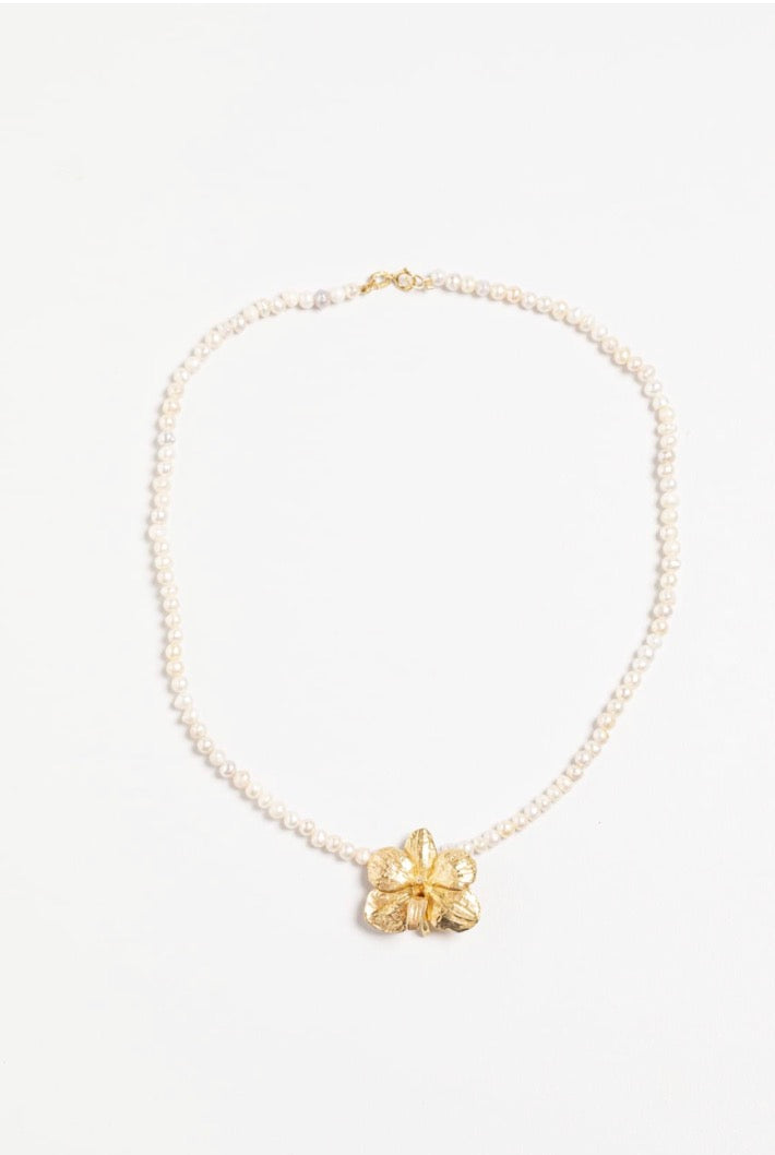 Mini Vanda Orchid & Pearl Necklace