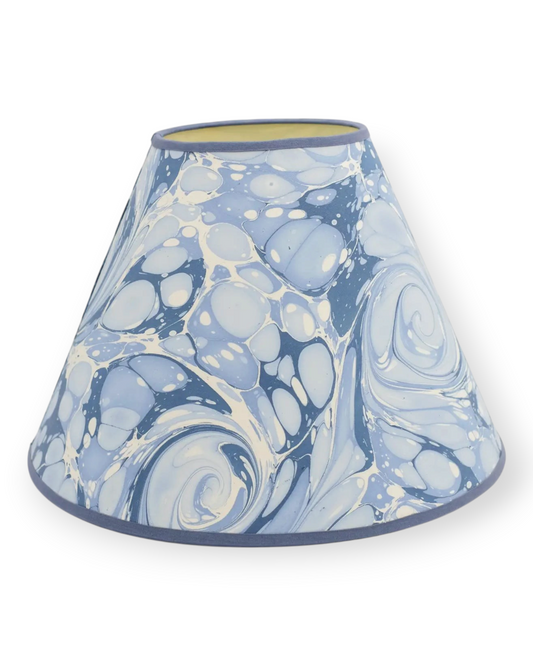 Birdie by Nina Liddle Design 16-inch empire lampshade in blue and white hand-marbled recycled cotton paper.