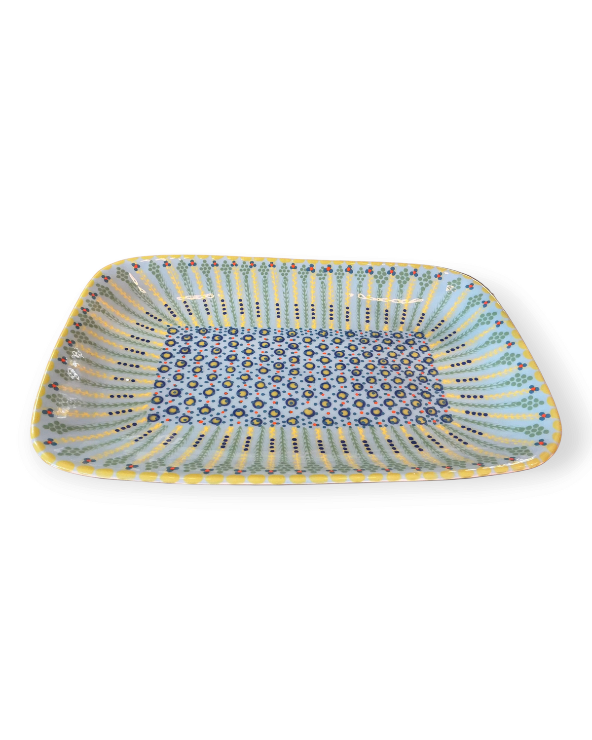 Birdie by Nina Liddle Design handmade ceramic breakfast platter in baby blue with intricate hand-painted floral pattern