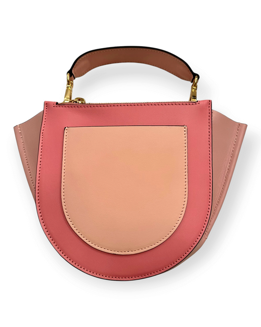Birdie by Nina Liddle Design Hortensia bag in multi-tonal pink Italian calf leather with gold hardware.