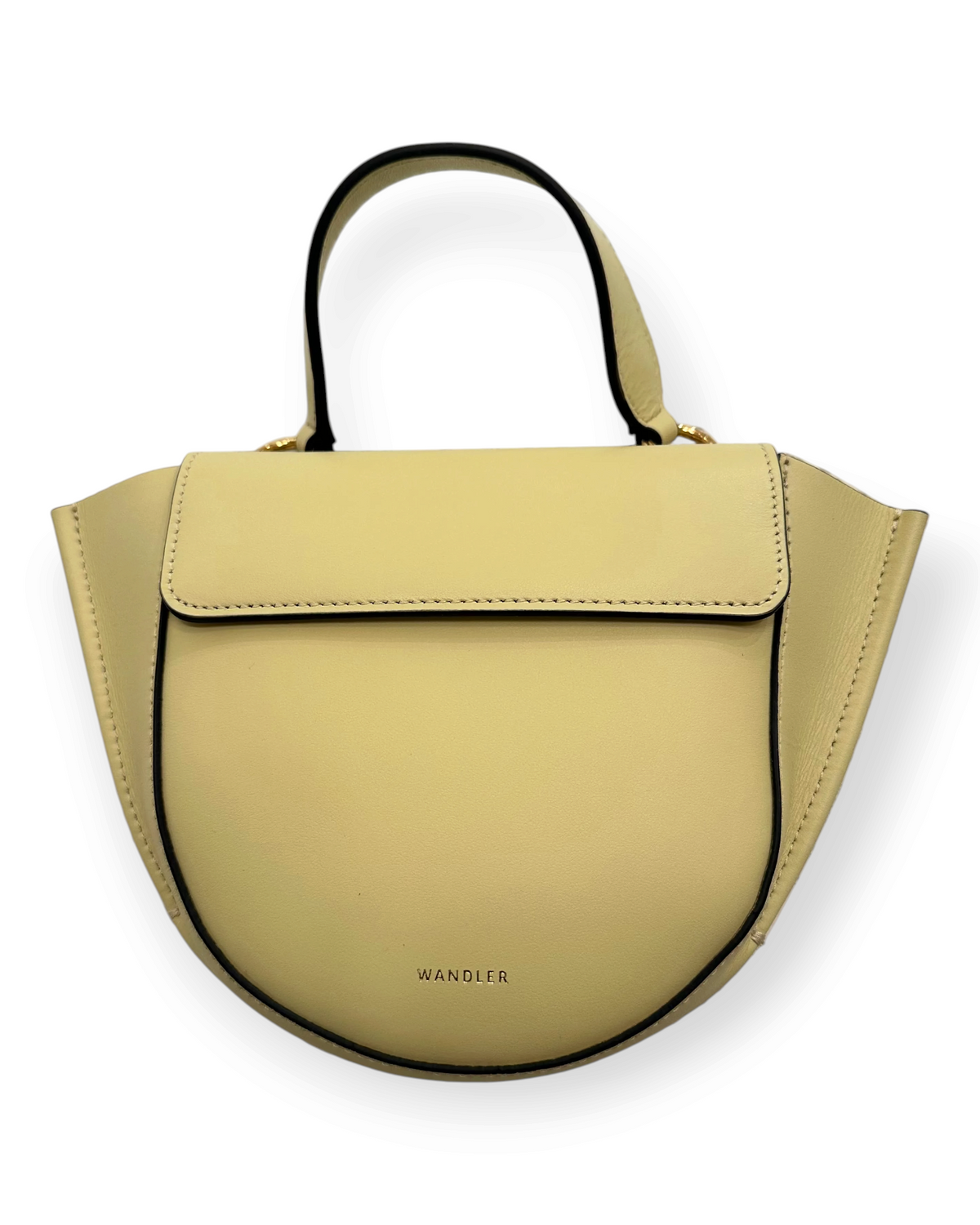 Birdie by Nina Liddle Design Hortensia mini bag in pale yellow Italian calf leather with golden hardware.