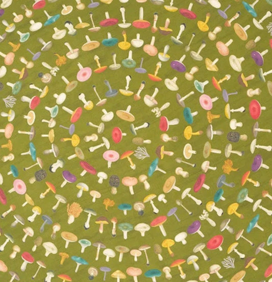 “Green Fungi” Round Linen Tablecloth