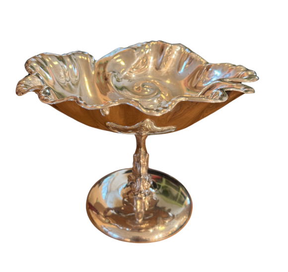 Vintage Silverplate Nautilus Shell Compote w/Dolphin Figural Stem