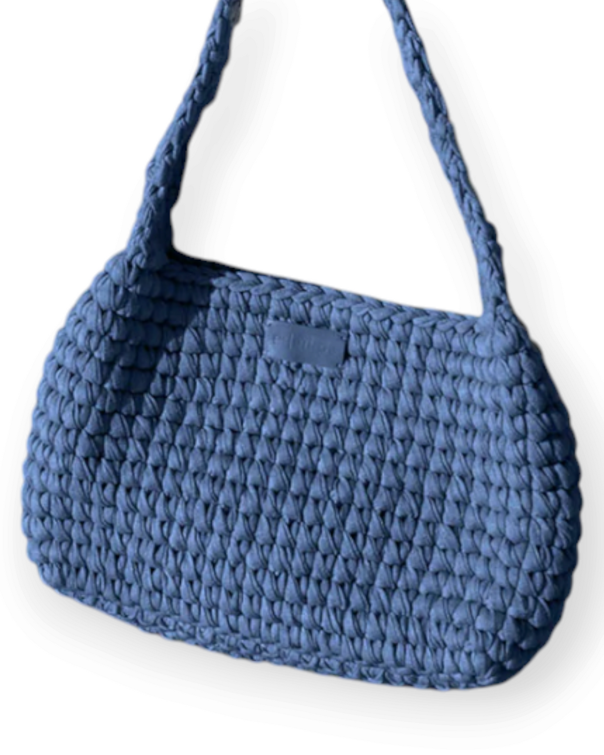 Birdie by Nina Liddle Design Valentina shoulder bag in blue handcrafted recycled cotton with a textured knit finish