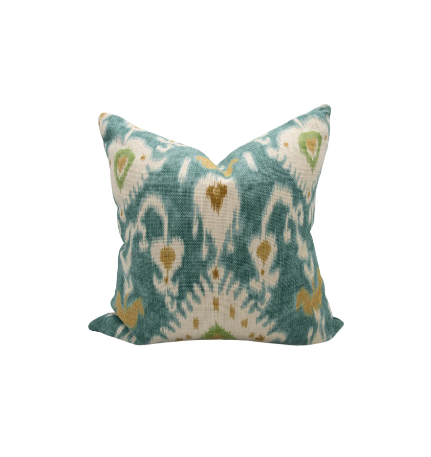 Tilbury Teal & Green Ikat Pillow