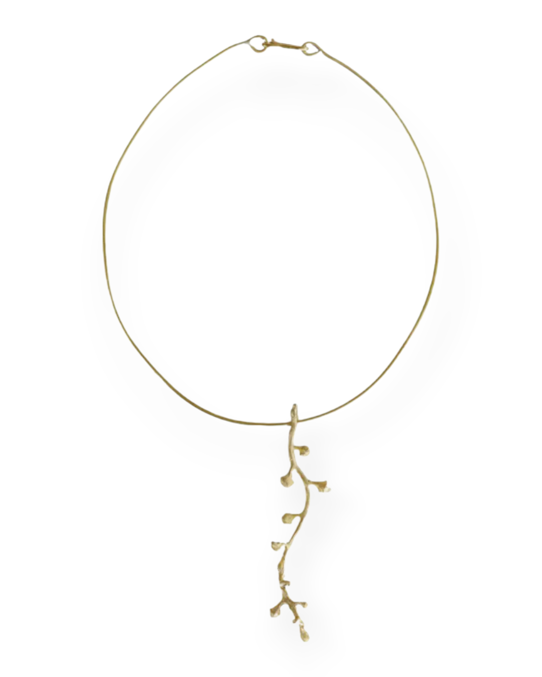 Birdie by Nina Liddle Design handcrafted bronze branch pendant necklace with a delicate ring-shaped chain