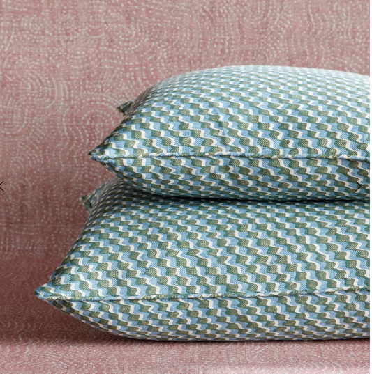 Green and Blue Ruffle Pillow