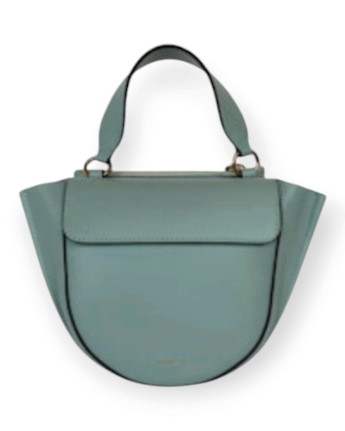 Birdie by Nina Liddle Design Hortensia mini bag in sage green Italian calf leather with golden hardware and top handle.