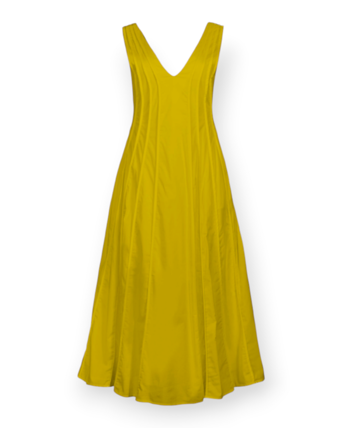 Birdie by Nina Liddle Design Raas Dress in mustard yellow Pima cotton lawn with a sleeveless tea-length silhouette.