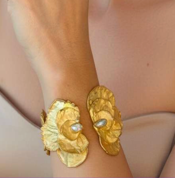 Hydrangea and Pearls Cuff Bracelet