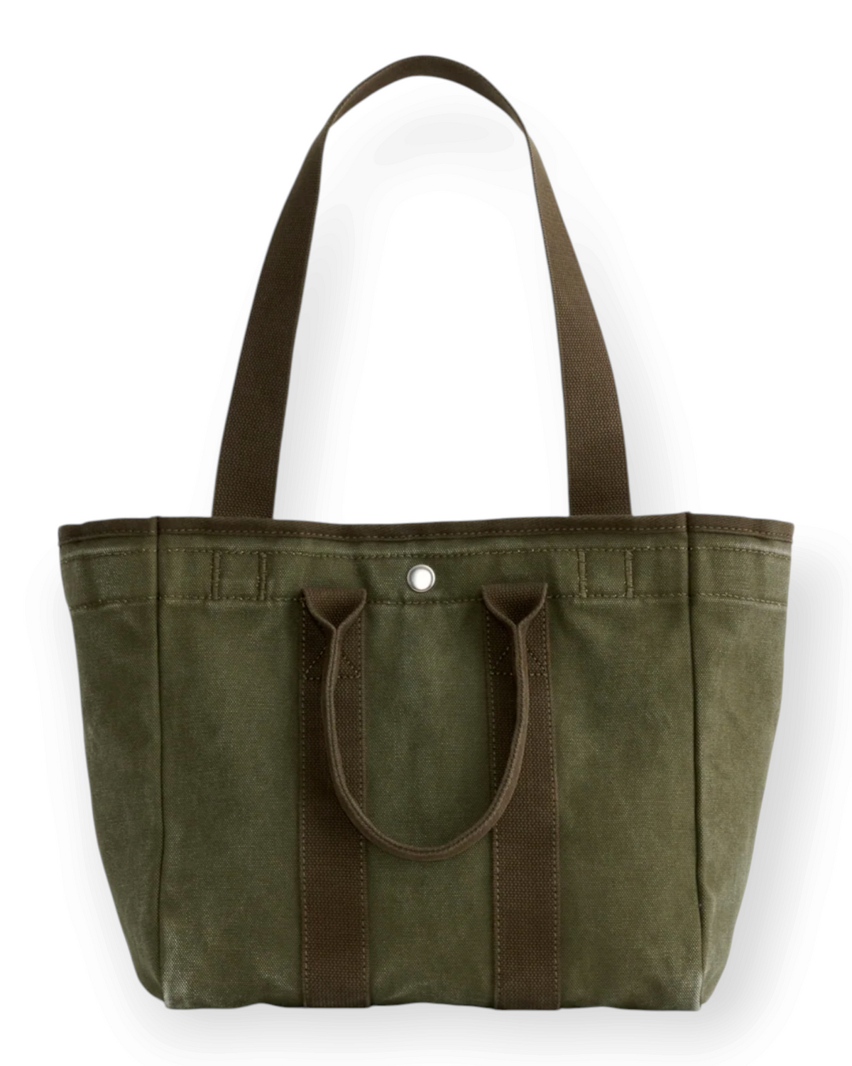 Birdie by Nina Liddle Design olive green garment-washed cotton tote bag with double tuckable shoulder handles