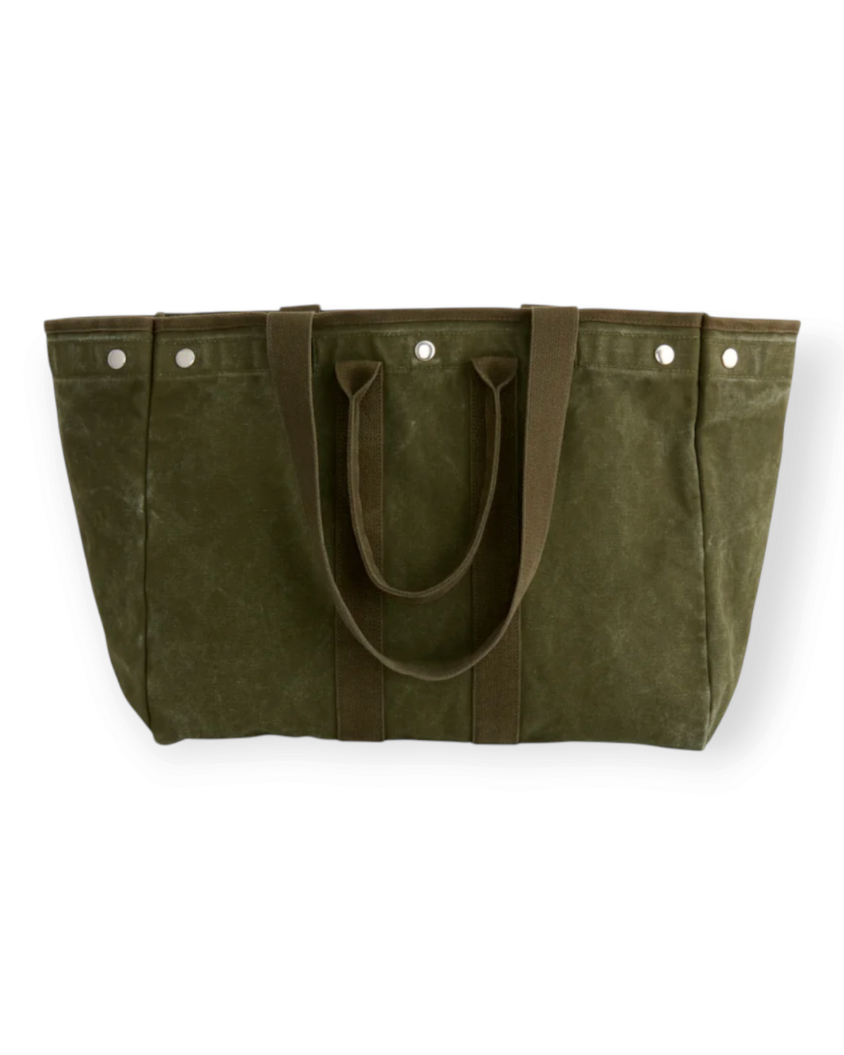Birdie by Nina Liddle Design olive green garment-washed cotton tote bag with double handles and metal hardware