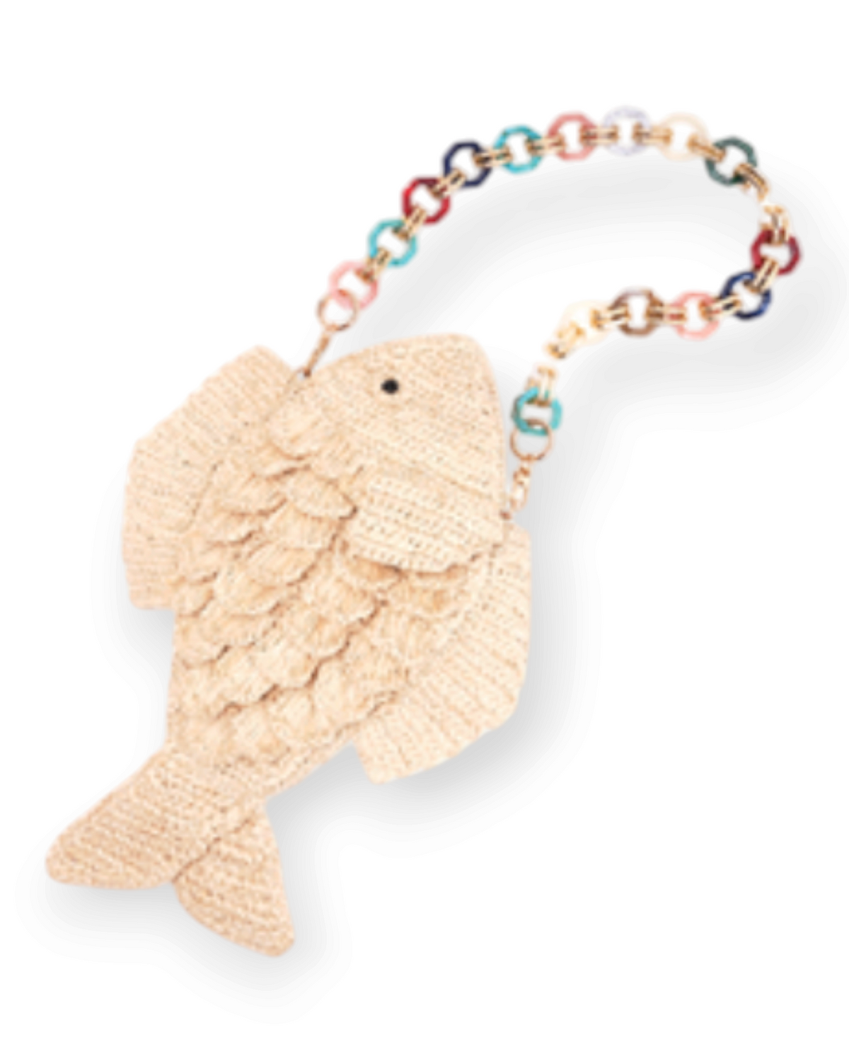 Birdie by Nina Liddle Design Humuhumu fish-shaped raffia handbag with a colourful acrylic chain strap