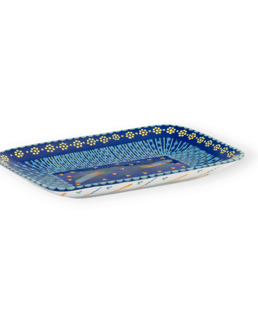 Birdie by Nina Liddle Design handmade indigo ceramic breakfast platter with intricate hand-painted patterns.