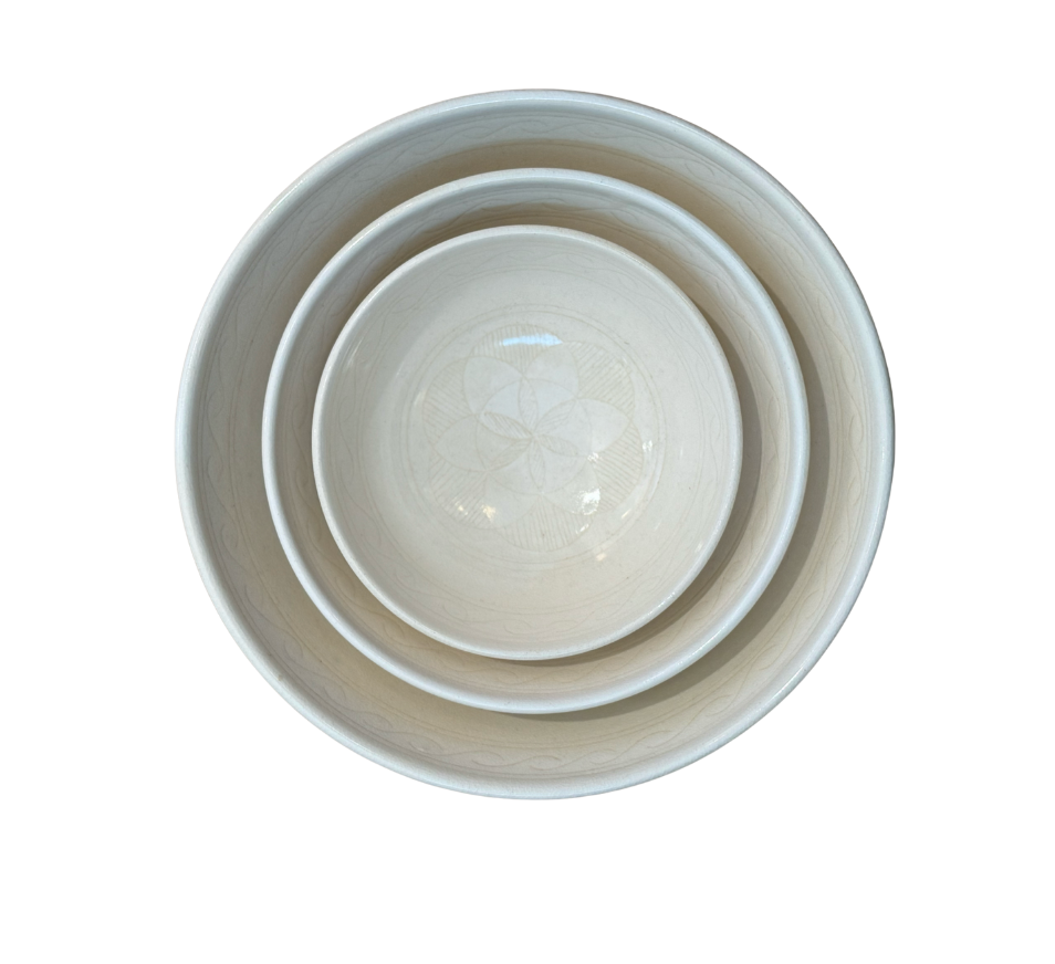 Glazed Etched Bowls - Set of 3