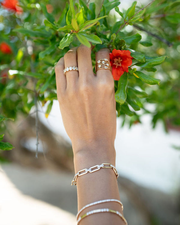 Diamond Charm Multi Wire Band with Bezel Set Diamonds