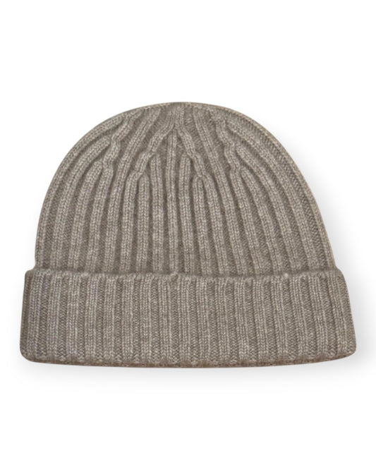 Ribbed Cashmere Beanie Taupe