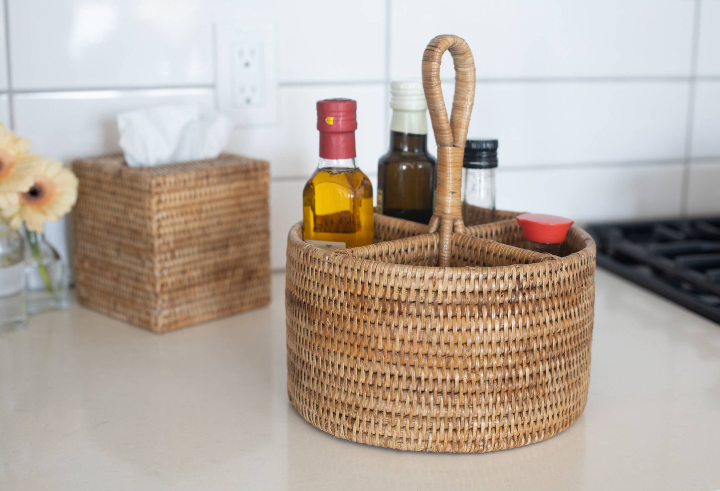 Rattan Caddy & Utensil Holder