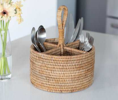Rattan Caddy & Utensil Holder