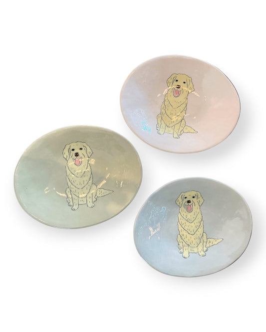 Oval Dog Dish - Golden Retrievers White