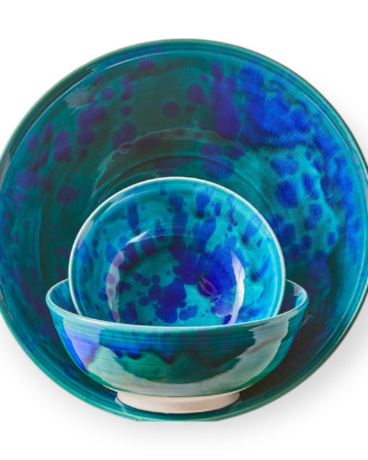 Glazed Etched Bowls - Set of 3 Multicolor