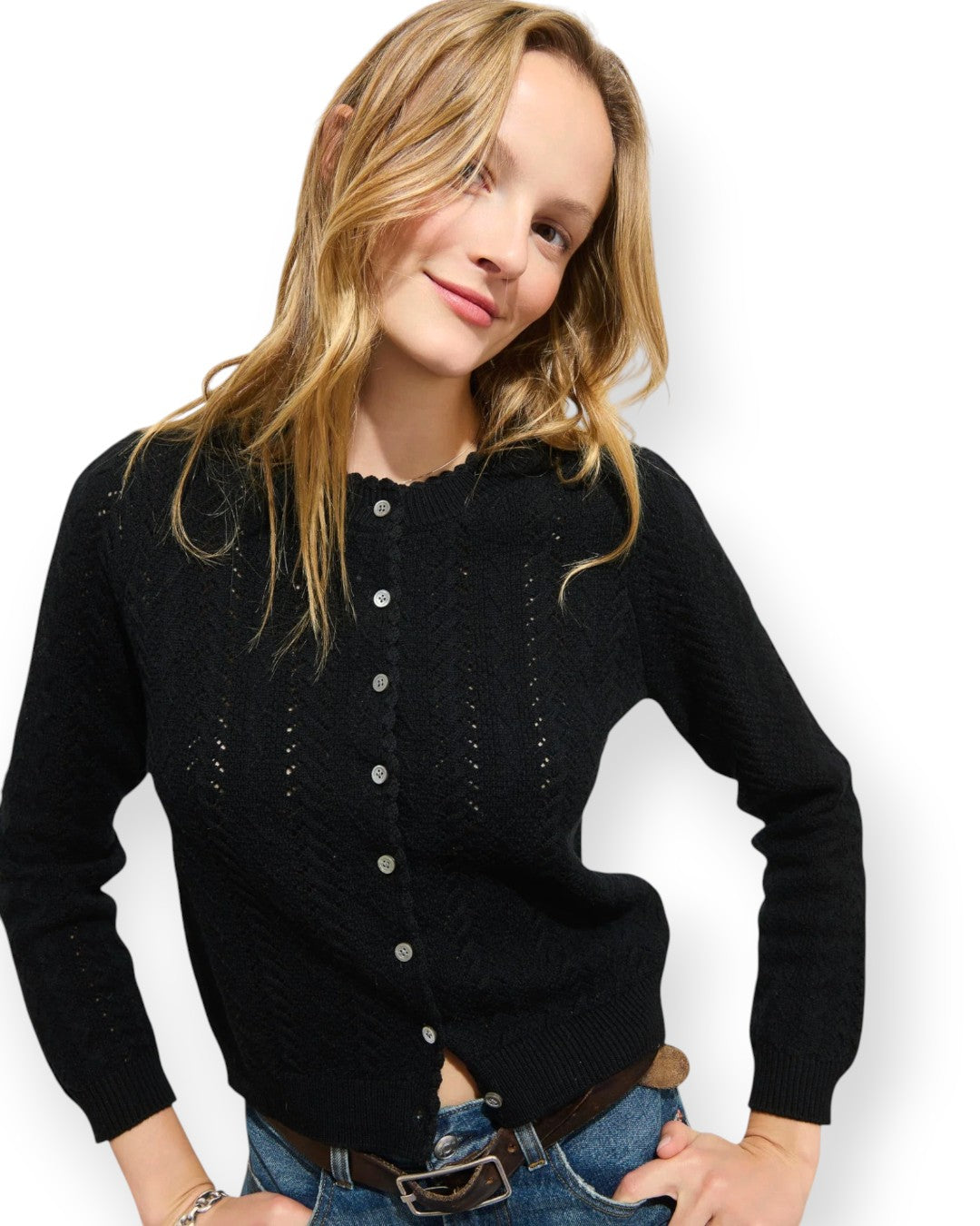 Gracie Sweater in Wool Cotton Black / XS