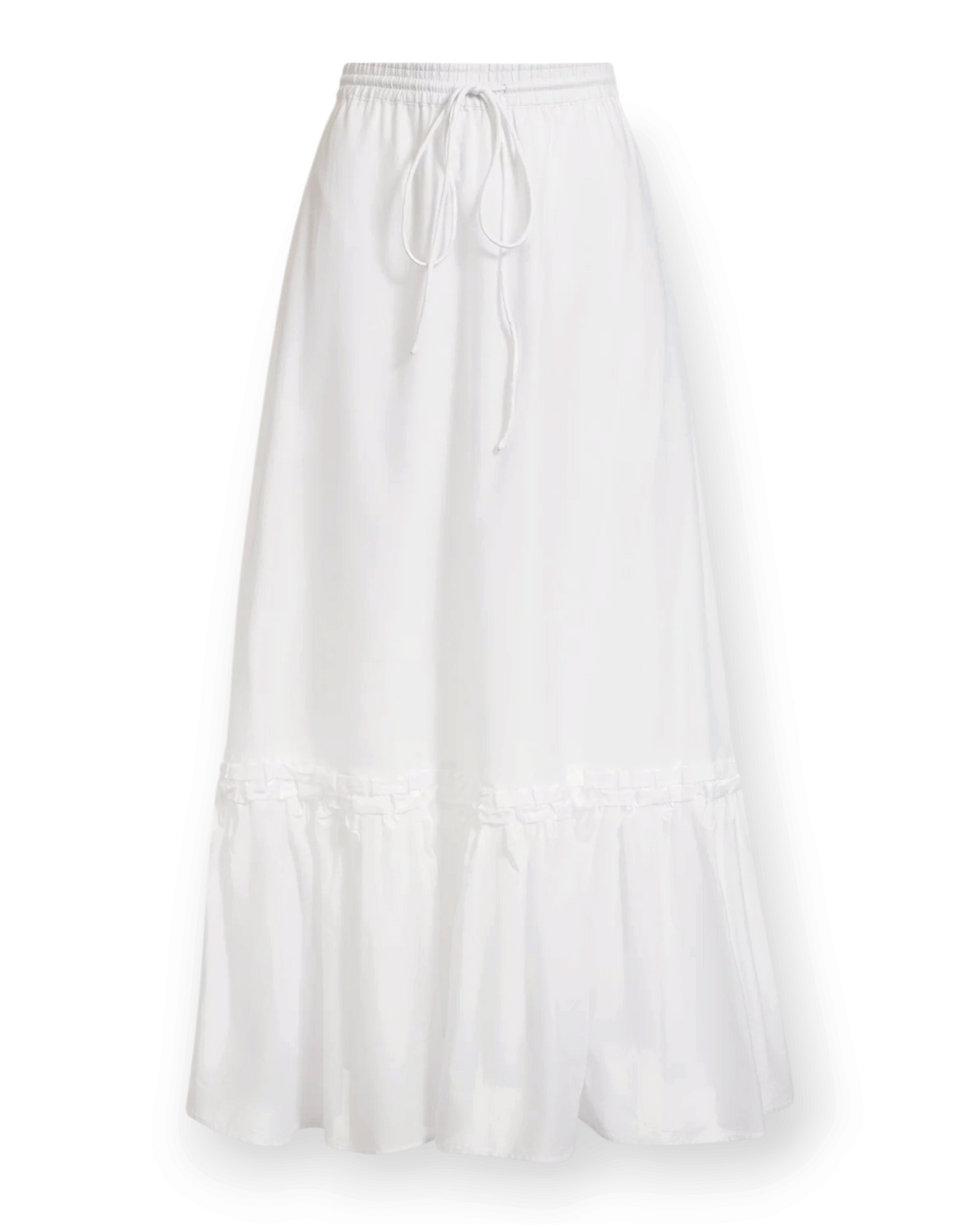 Birdie by Nina Liddle Design white cotton voile ankle-length skirt with smocked detailing and drawstring waist