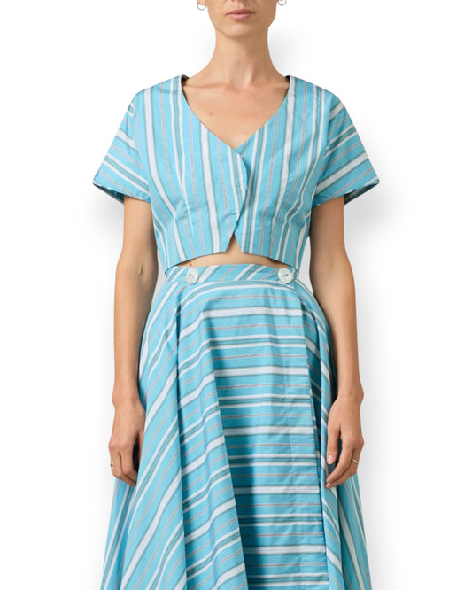 Bianca Vest Capri Stripes Biscuit & Pink / S