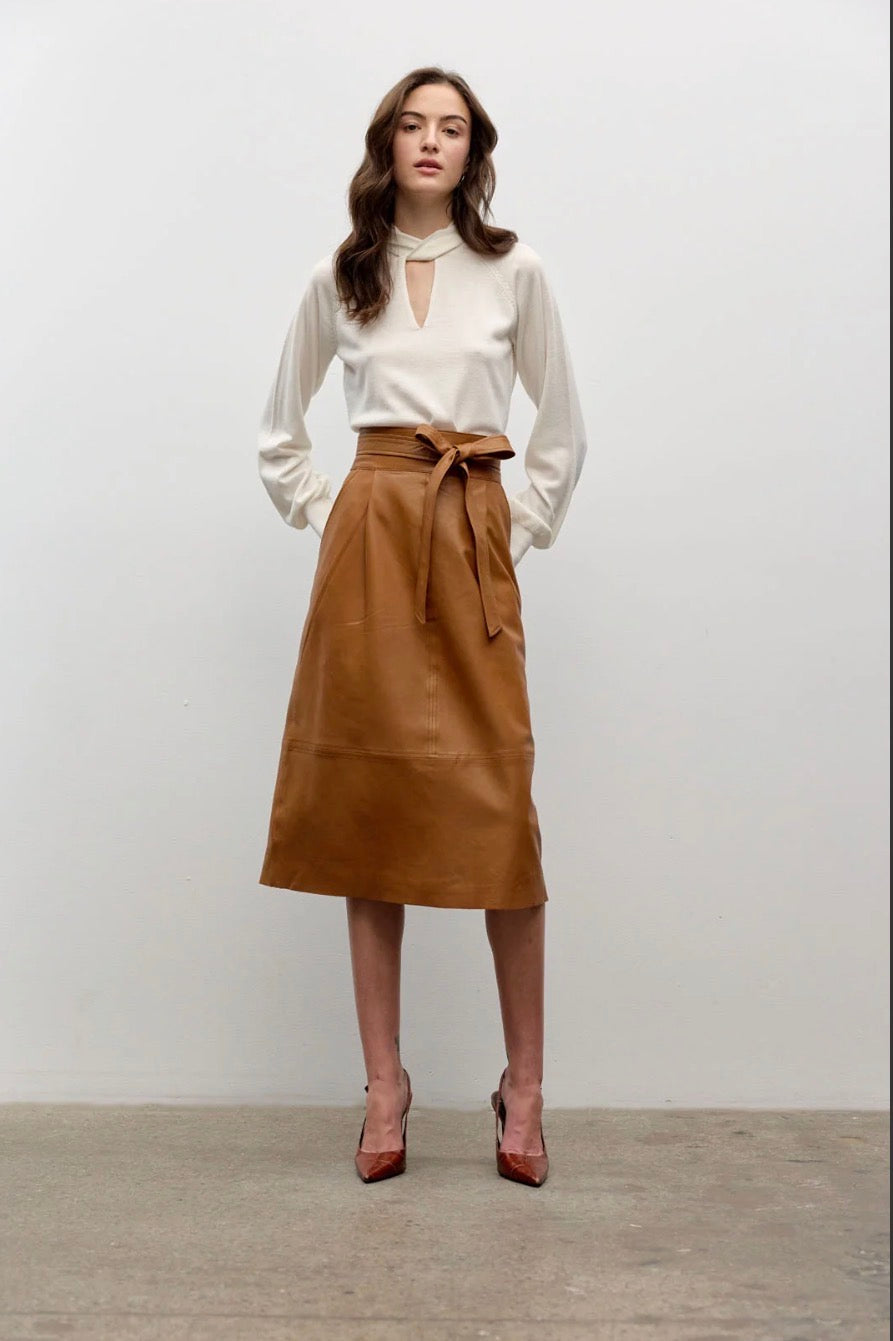 Pleated Leather Skirt