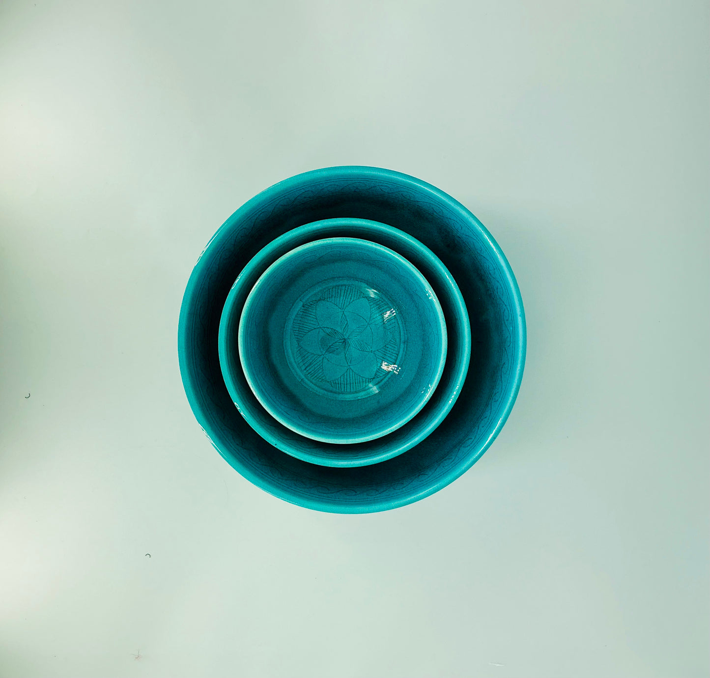 Glazed Etched Bowls - Set of 3