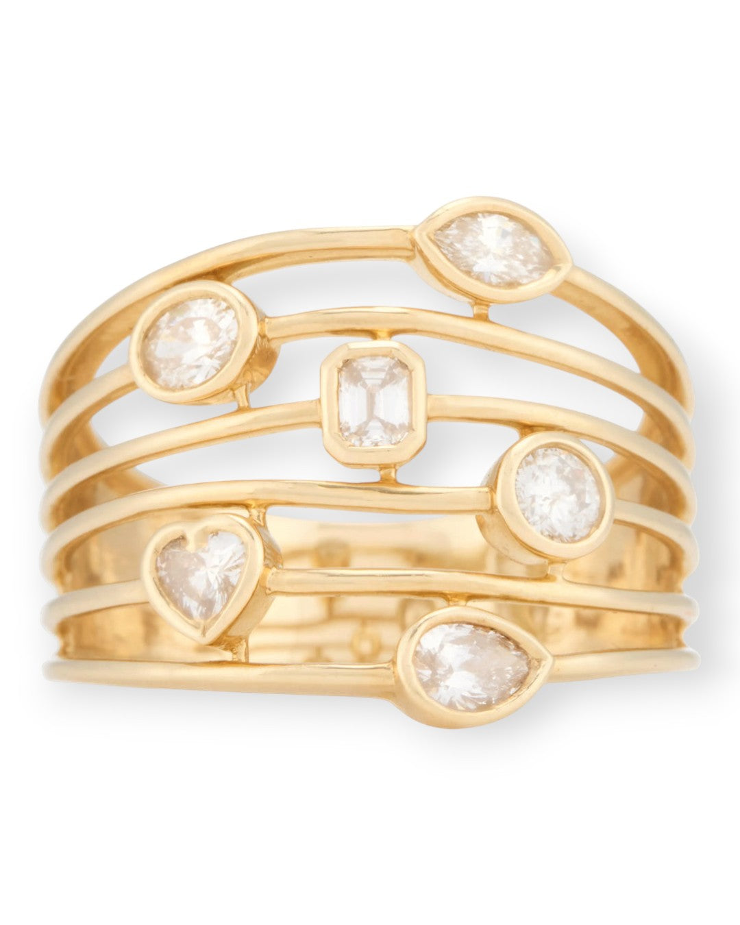 Diamond Charm Multi Wire Band with Bezel Set Diamonds