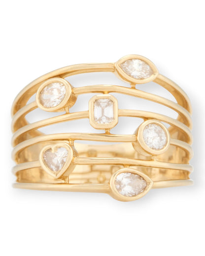 Diamond Charm Multi Wire Band with Bezel Set Diamonds