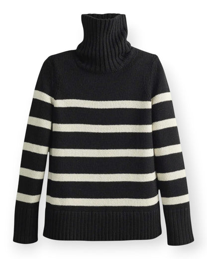 The Wynn Striped Cotton Turtleneck Black/Ivory / XS