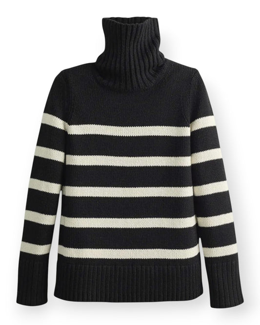 The Wynn Striped Cotton Turtleneck Black/Ivory / XS