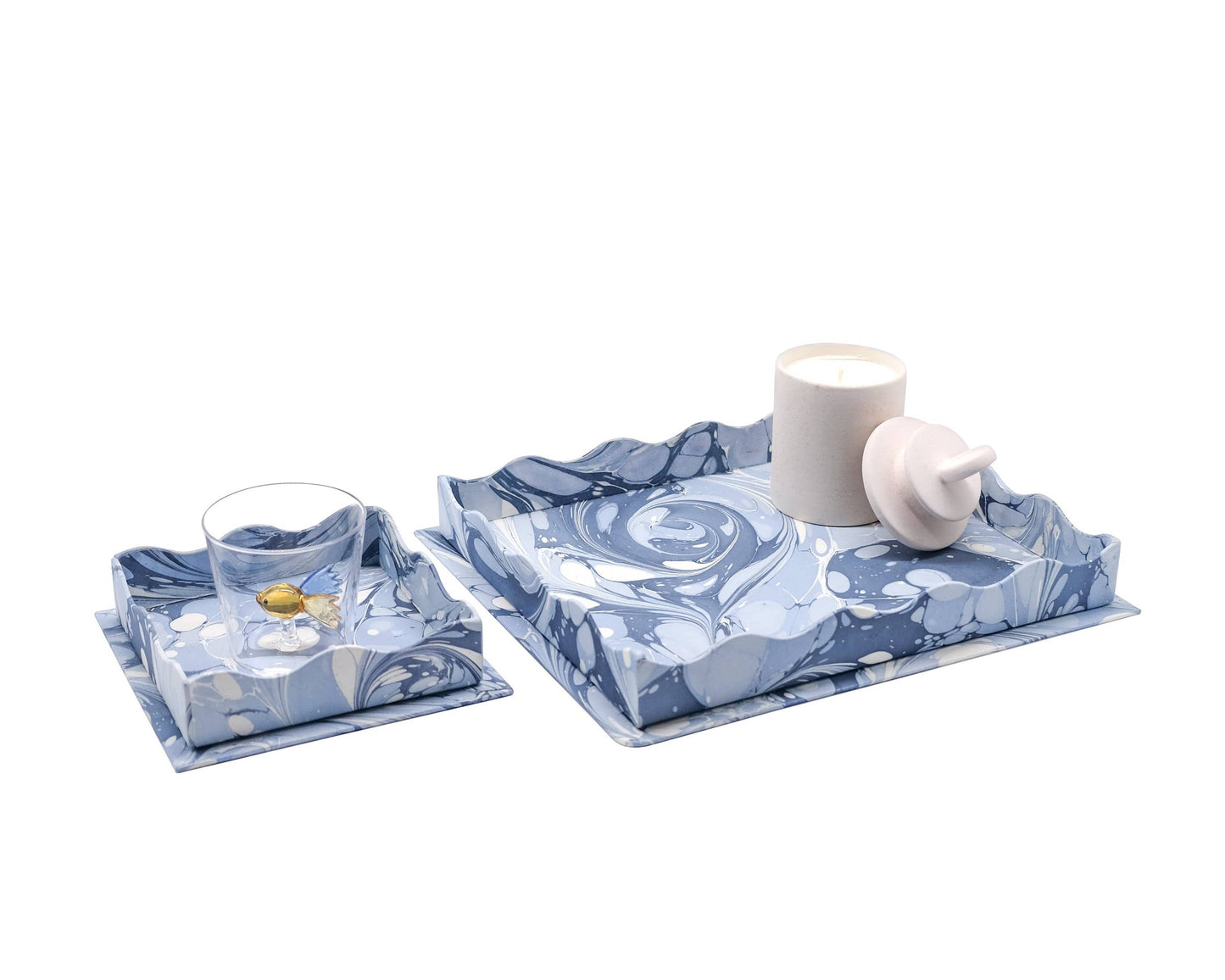 Hand-Marbled Scalloped NestingTrays
