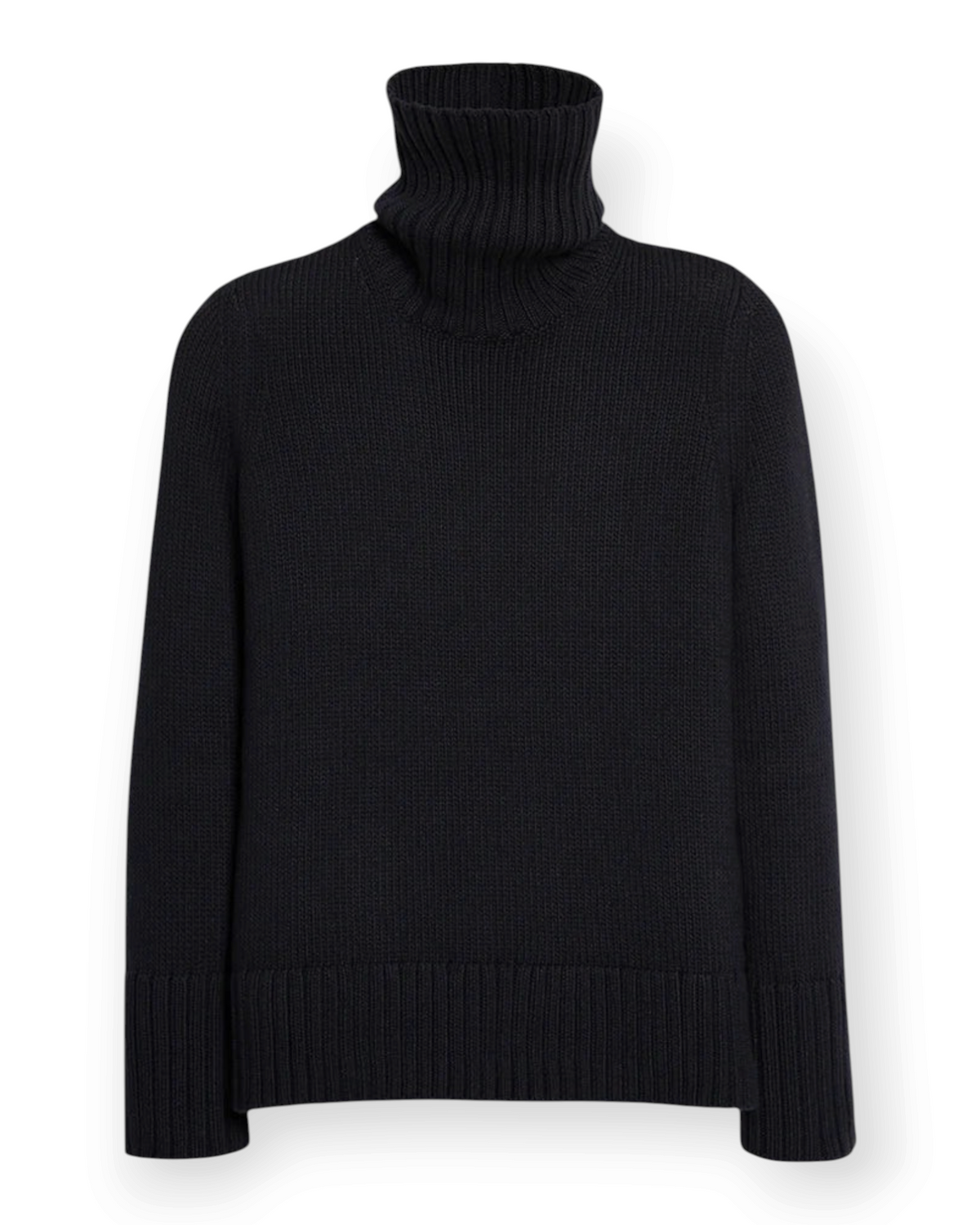 Birdie by Nina Liddle Design Wynn black cotton turtleneck sweater with ribbed collar, cuffs, and hem.